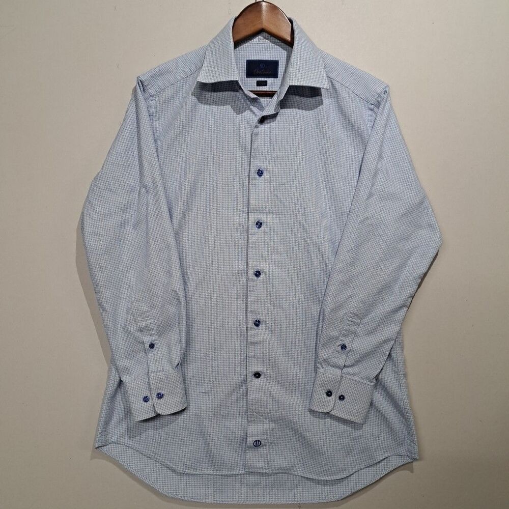David Donahue Shirt Trim Fit L XL Blue Checked